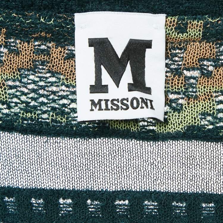 Pre Owned M Missoni Green/Multicolor Patterned Knit Open Front Cardigan L