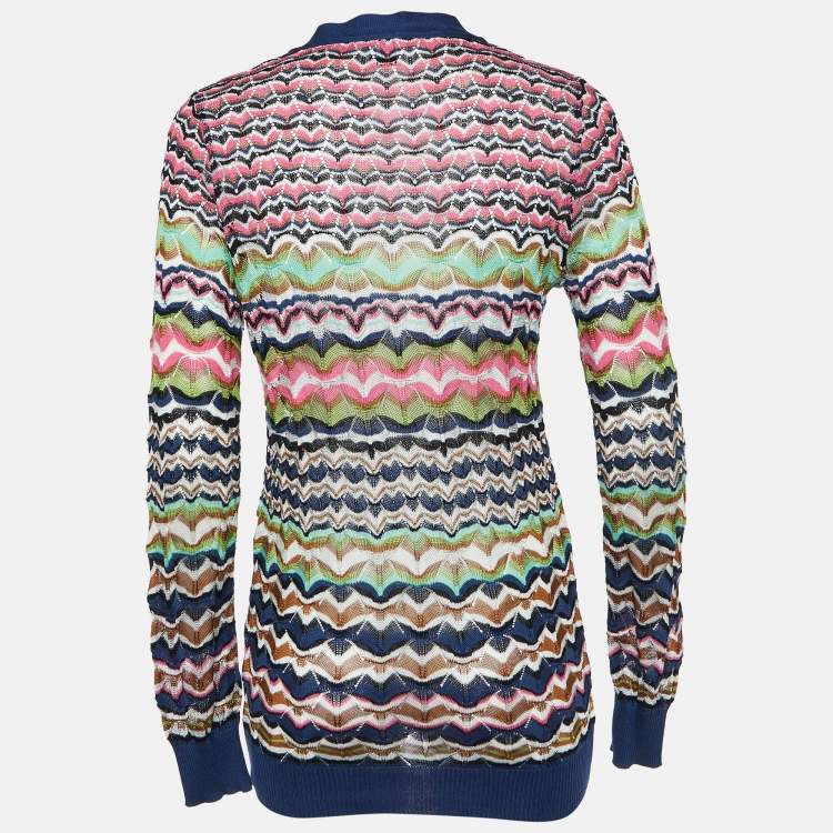 Pre Owned M Missoni Multicolor Patterned Knit Button Front Cardigan M
