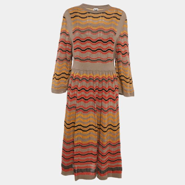 مملوكة مسبقًا M Missoni Multicolor Patterned Knit Wide Sleeve Long Dress L 