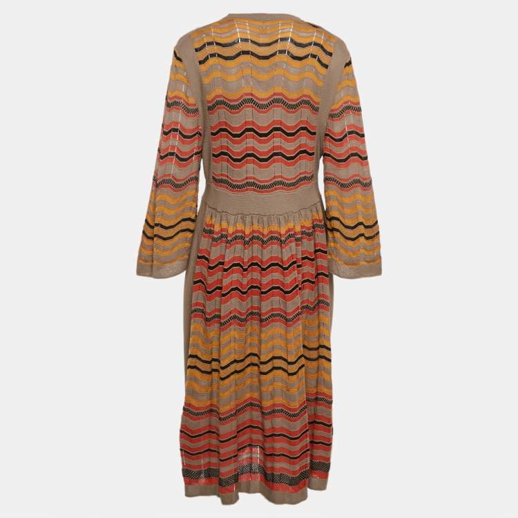 مملوكة مسبقًا M Missoni Multicolor Patterned Knit Wide Sleeve Long Dress L 