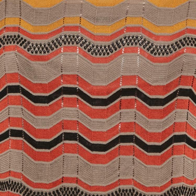 مملوكة مسبقًا M Missoni Multicolor Patterned Knit Wide Sleeve Long Dress L 