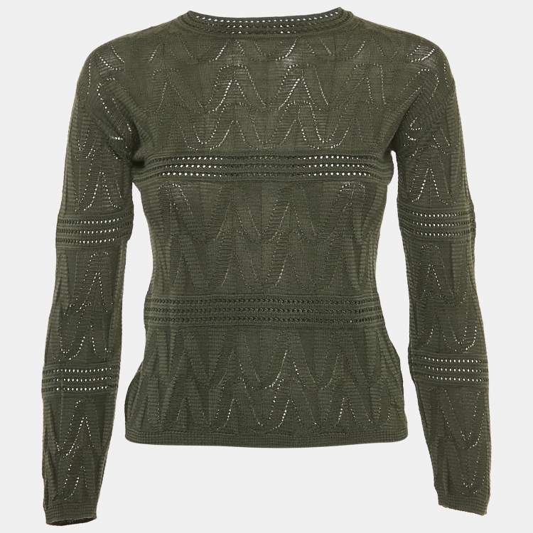 Pre Owned M Missoni Green Patterned Knit Long Sleeve Sweater XS