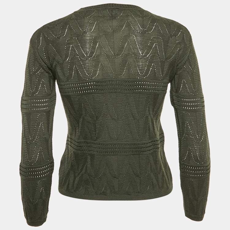 Pre Owned M Missoni Green Patterned Knit Long Sleeve Sweater XS