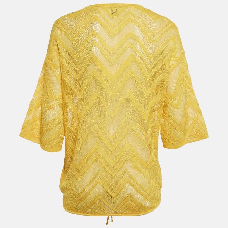 Pre Owned M Missoni Yellow Chevron Knit Drawstring Hem Detail Top M