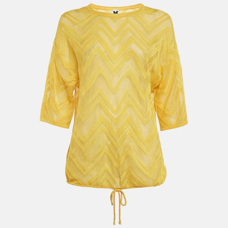 Pre Owned M Missoni Yellow Chevron Knit Drawstring Hem Detail Top M
