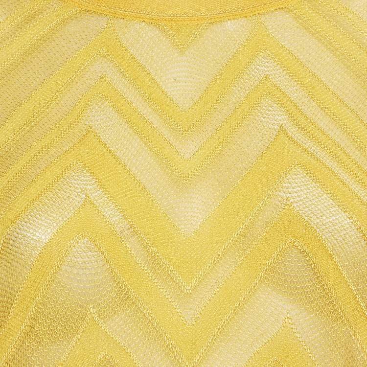 Pre Owned M Missoni Yellow Chevron Knit Drawstring Hem Detail Top M