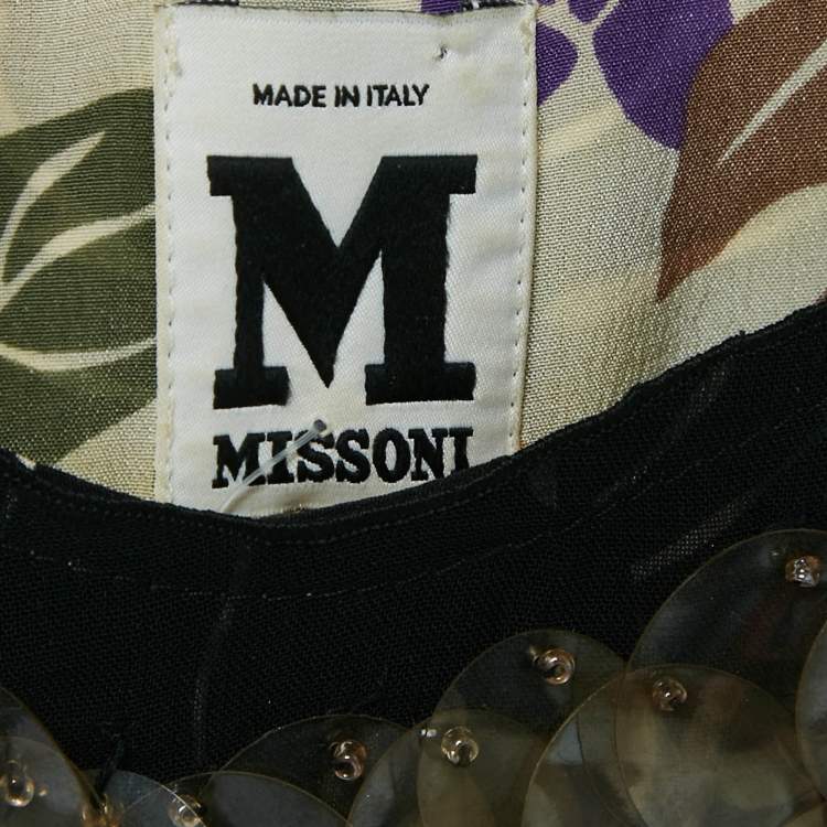 مملوكة مسبقًا M Missoni Leaf Print Silk Sequin Detail Sleeveless Long Dress M