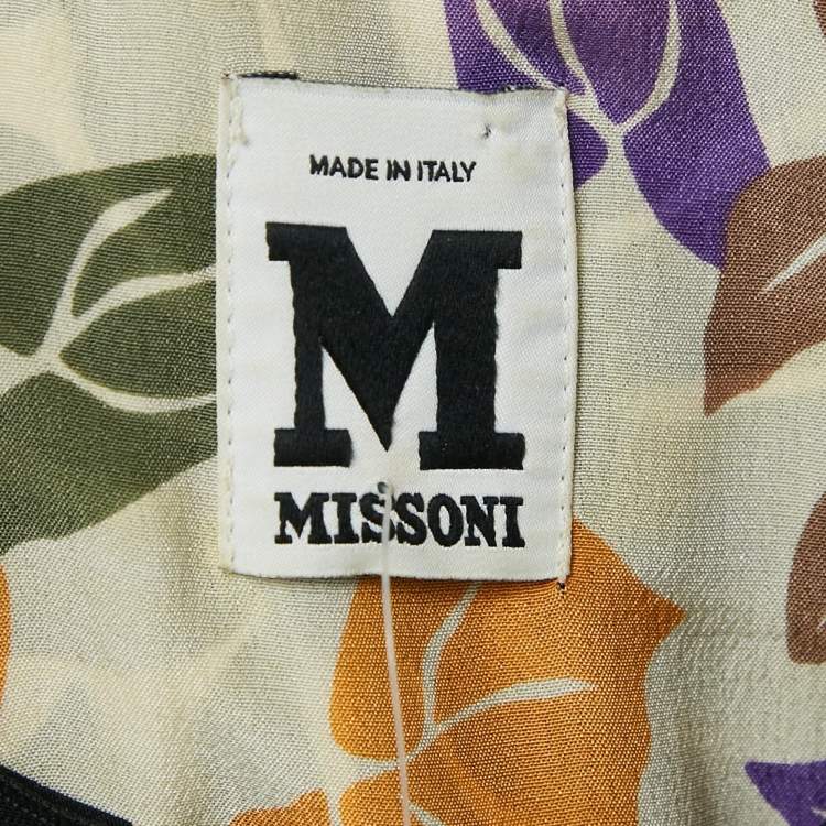 مملوكة مسبقًا M Missoni Leaf Print Silk Sequin Detail Sleeveless Long Dress M