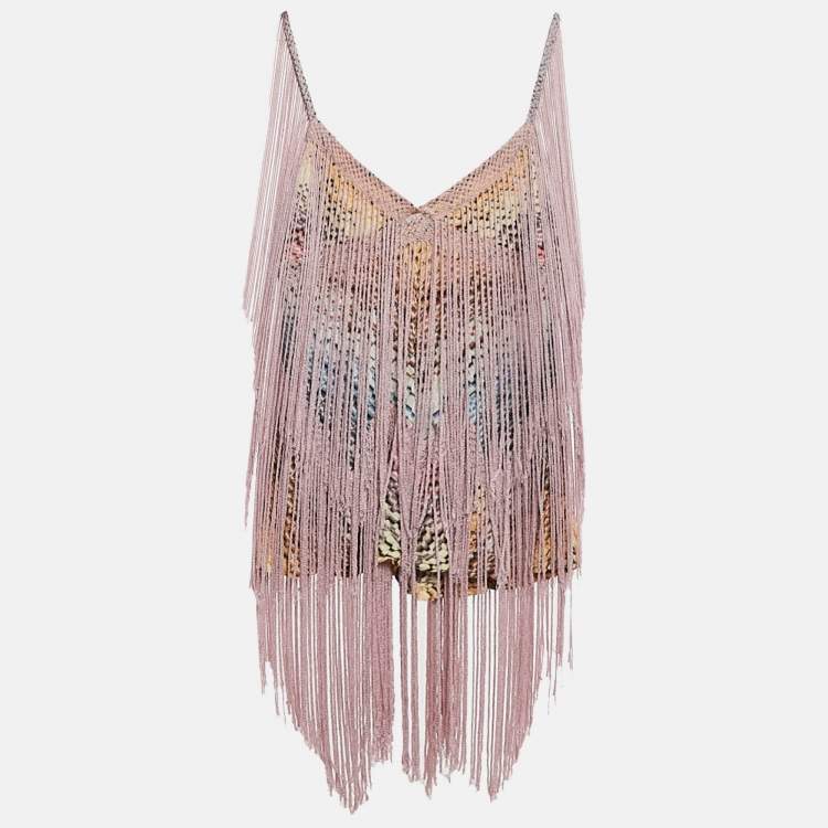 Pre Owned Missoni Multicolor Patterned Knit Sleeveless Fringed Top M