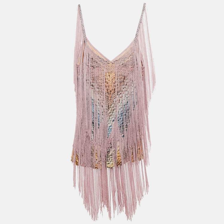 Pre Owned Missoni Multicolor Patterned Knit Sleeveless Fringed Top M