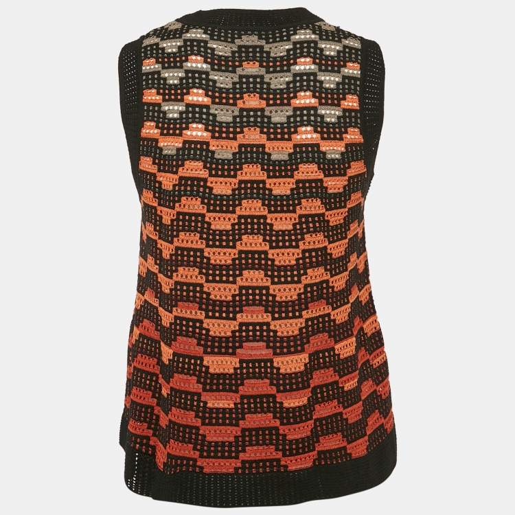 Pre Owned M Missoni Orange/Multicolor Patterned Wool Blend Knit Sleeveless Top S
