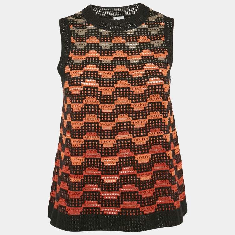 Pre Owned M Missoni Orange/Multicolor Patterned Wool Blend Knit Sleeveless Top S