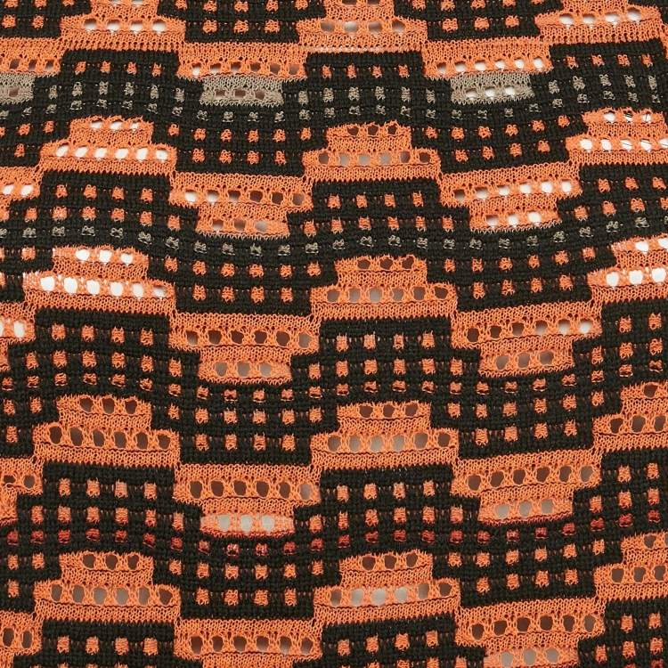 Pre Owned M Missoni Orange/Multicolor Patterned Wool Blend Knit Sleeveless Top S