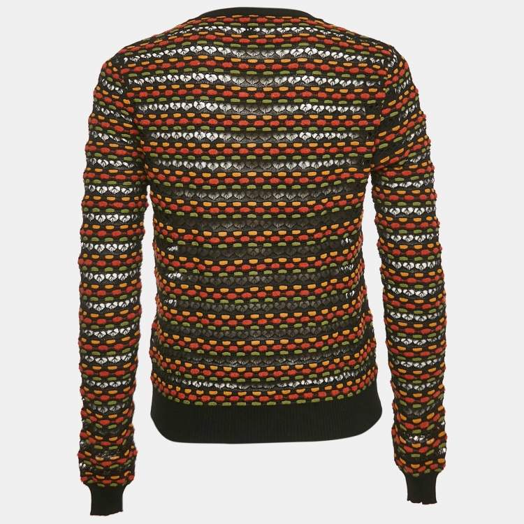 Pre Owned M Missoni Black Patterned Knit Button Front Cardigan S