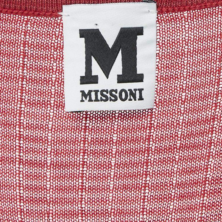 Pre Owned M Missoni Red Patterned Knit V-Neck Midi Dress M