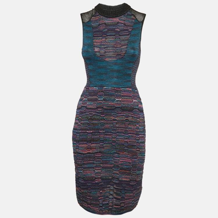 Pre Owned M Missoni Purple Patterned Lurex Knit Bodycon Short Dress S