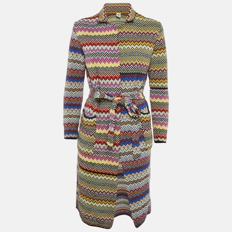 Pre Owned M Missoni Collection Multicolor Patterned Knit Mid-Length Coat M
