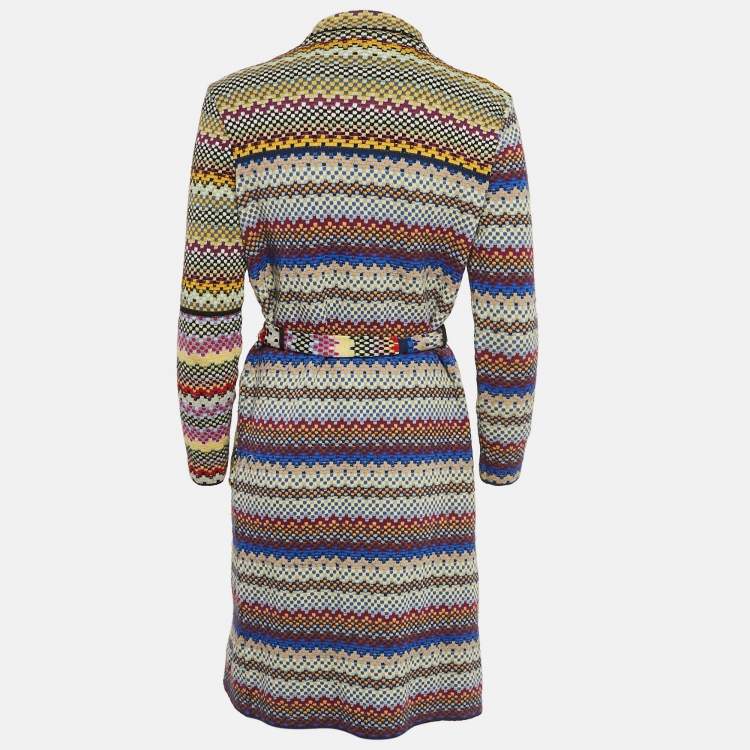 Pre Owned M Missoni Collection Multicolor Patterned Knit Mid-Length Coat M