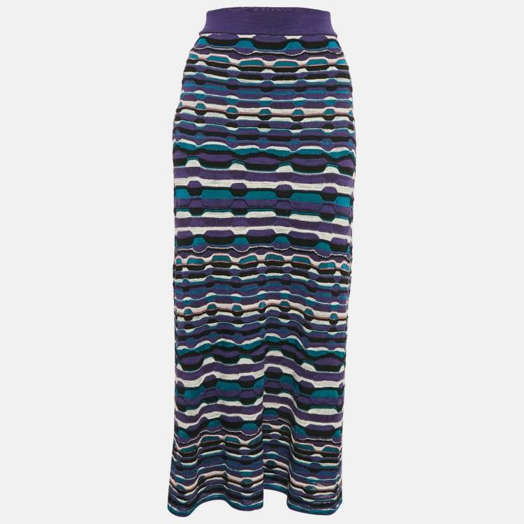 مملوكة مسبقًا M Missoni Purple Striped Knit Maxi Skirt M