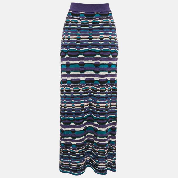 مملوكة مسبقًا M Missoni Purple Striped Knit Maxi Skirt M