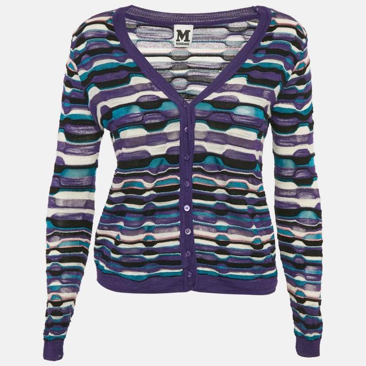 Pre Owned M Missoni Purple Striped Knit Button Front Cardigan M