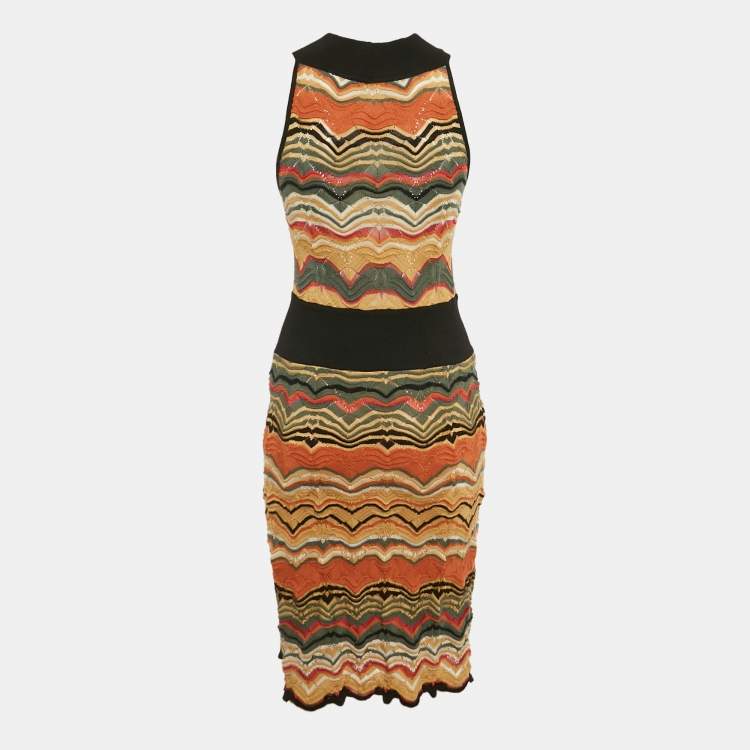 Pre Owned M Missoni Multicolor Chevron Knit Sleeveless Midi Dress M