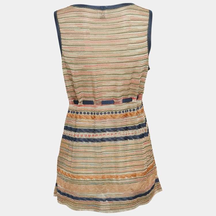 Pre Owned M Missoni Multicolor Lurex Knit Sleeveless Tie-Up Waist Detail Top L