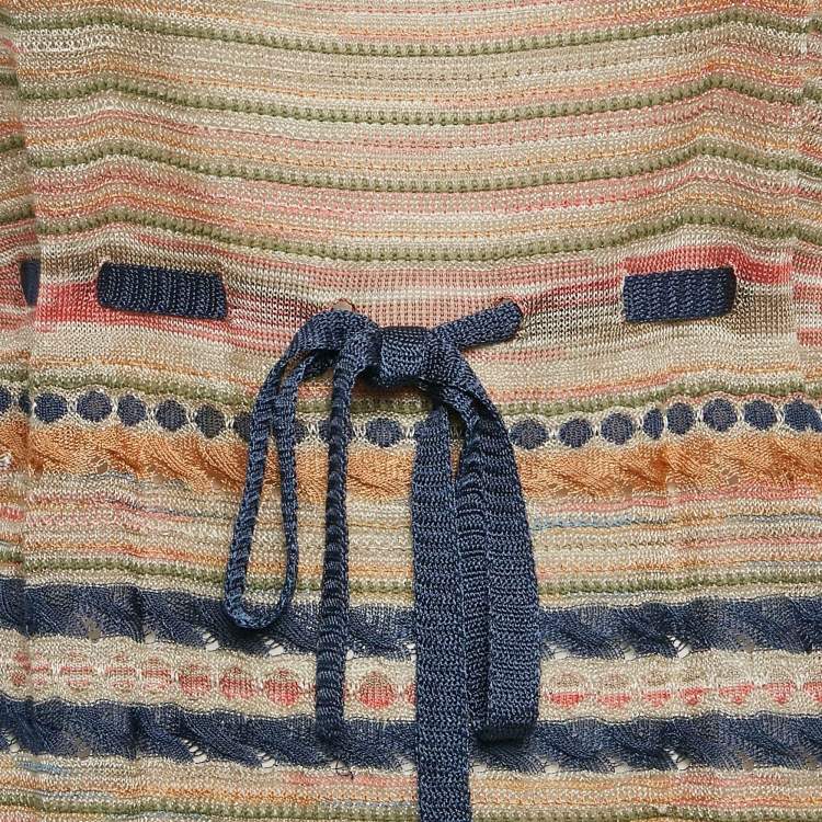 Pre Owned M Missoni Multicolor Lurex Knit Sleeveless Tie-Up Waist Detail Top L