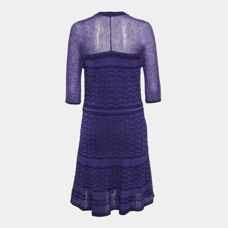 Pre Owned M Missoni Purple Patterned Knit Short Dress L