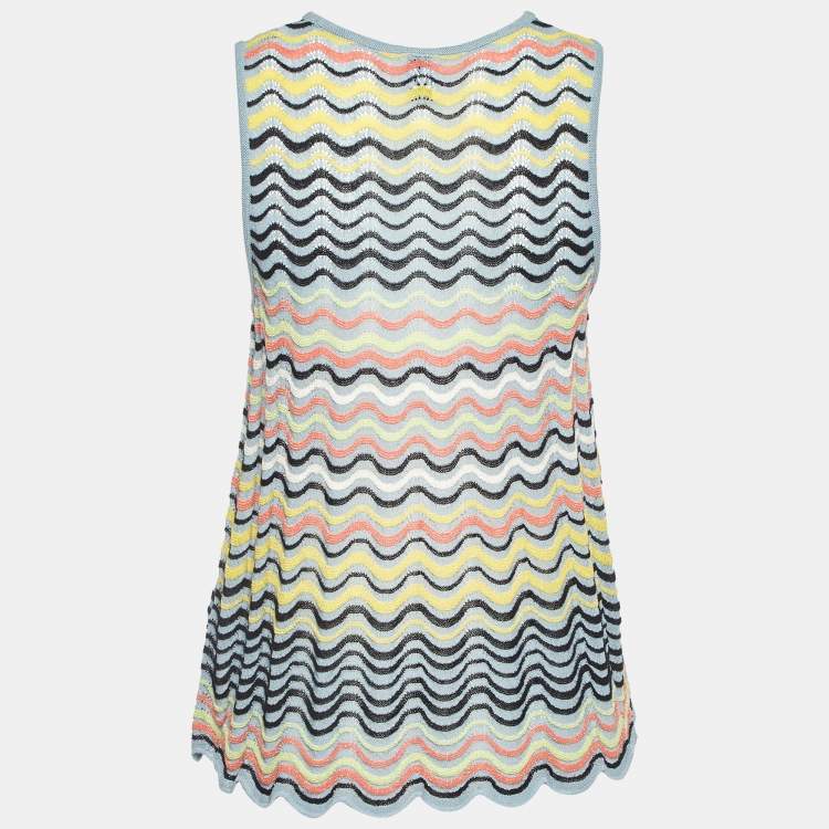 مملوكة مسبقًا M Missoni Grey Wavy Knit Sheer Sleeveless Top  S