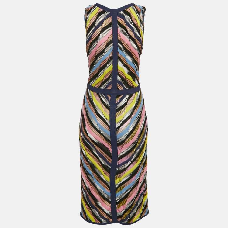 Pre Owned M Missoni Multicolor Patterned Knit V-Neck Sleeveless Short Dress S