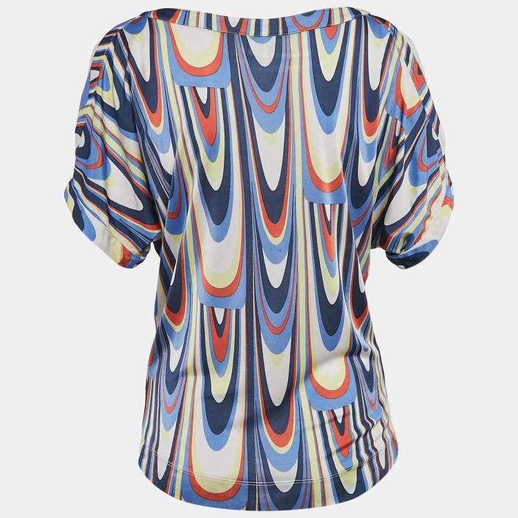 Pre Owned M Missoni Multicolor Printed Jersey Cold-Shoulder Top M