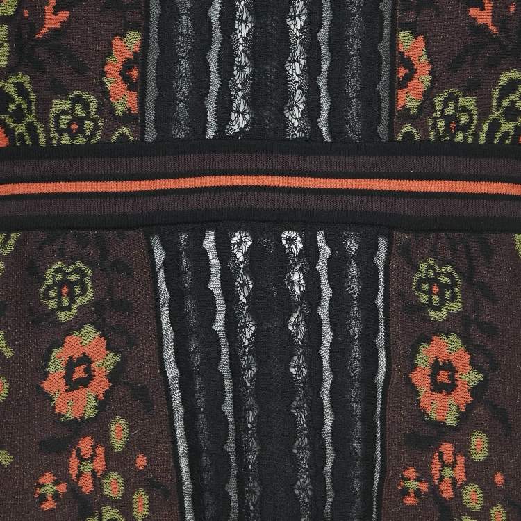 Pre Owned M Missoni Burgundy Patterned Knit Shot Sleeve Midi Dress L