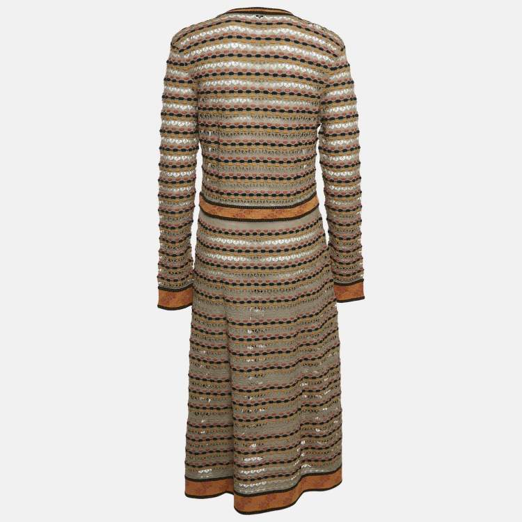 مملوكة مسبقًا M Missoni Beige/Multicolor Patterned Knit Long Sleeve Midi Dress L