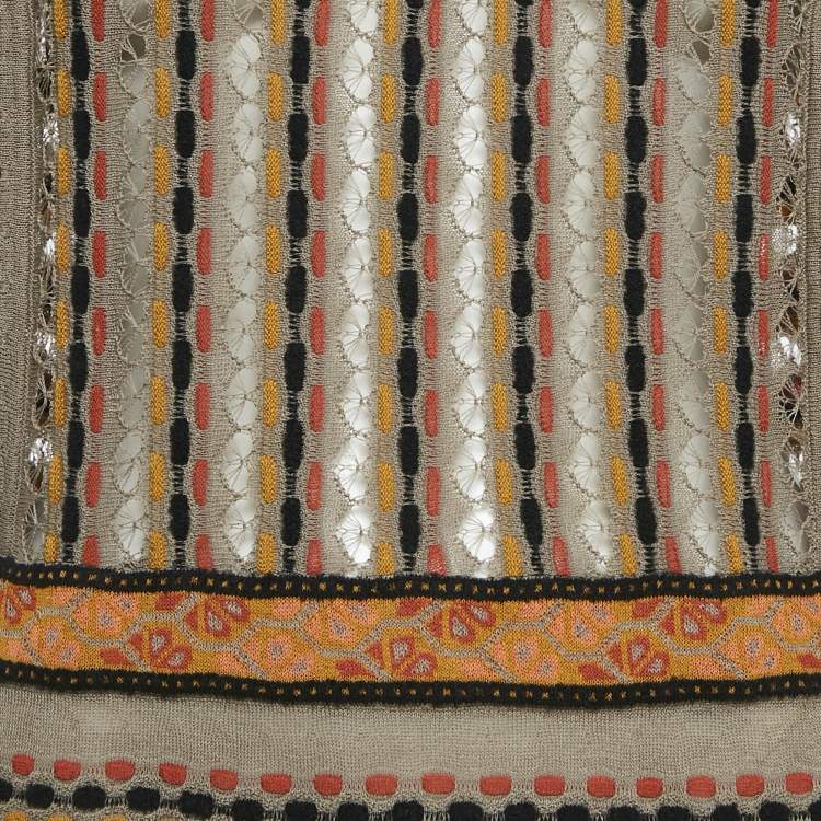 مملوكة مسبقًا M Missoni Beige/Multicolor Patterned Knit Long Sleeve Midi Dress L