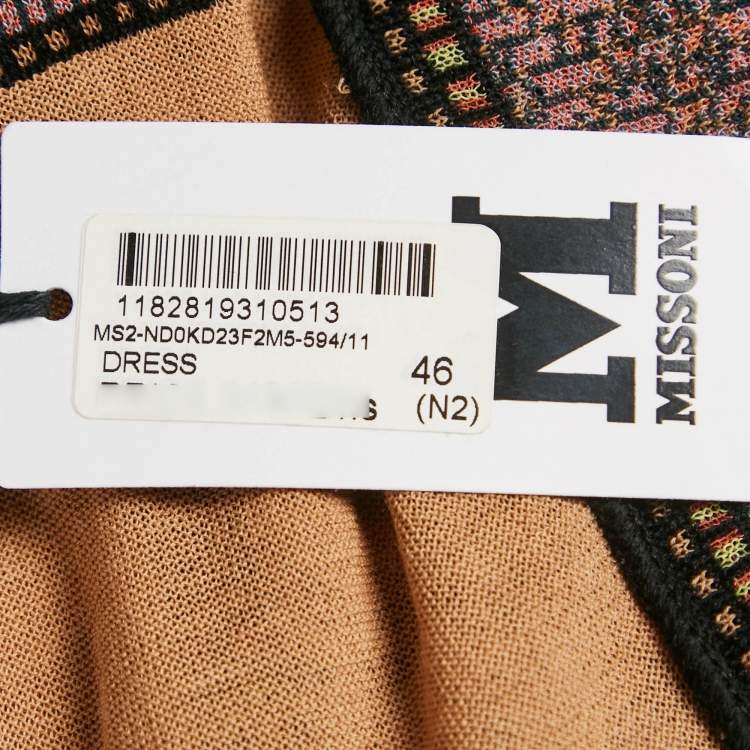 Pre Owned M Missoni Brown/Multicolor Patterned Knit Sleeveless Midi Dress L