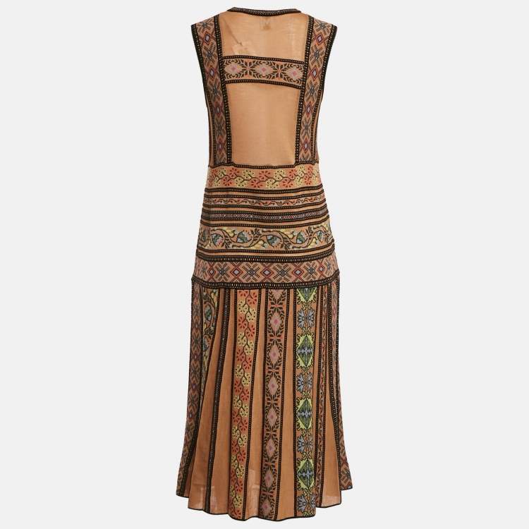 Pre Owned M Missoni Brown/Multicolor Patterned Knit Sleeveless Midi Dress L