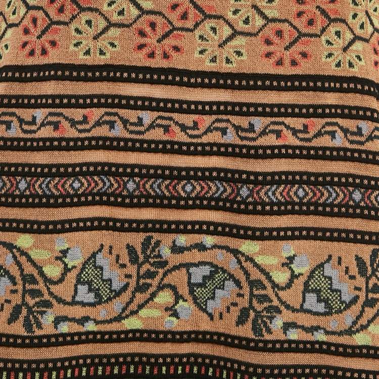 Pre Owned M Missoni Brown/Multicolor Patterned Knit Sleeveless Midi Dress L