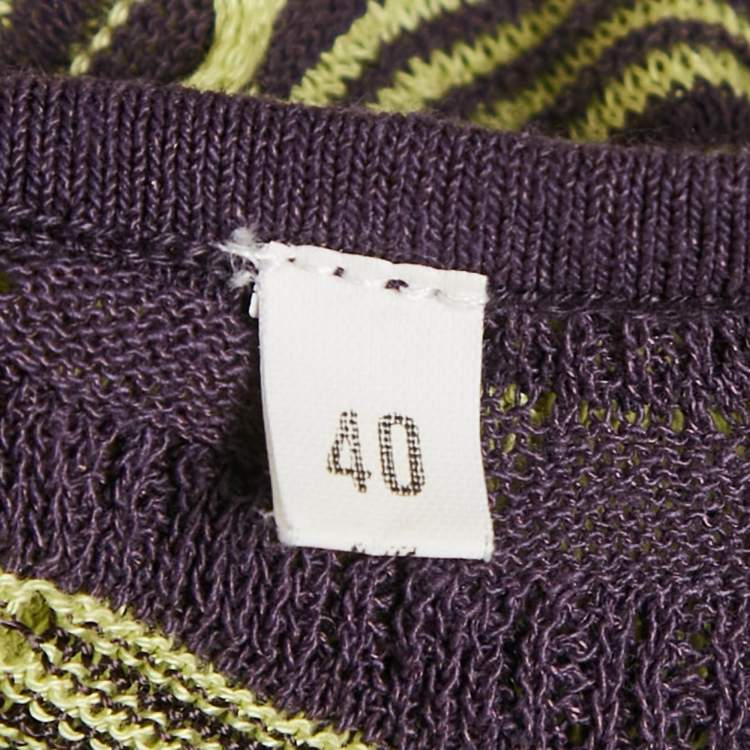 Pre Owned M Missoni Green/Purple Patterned Knit One-Shoulder Top M