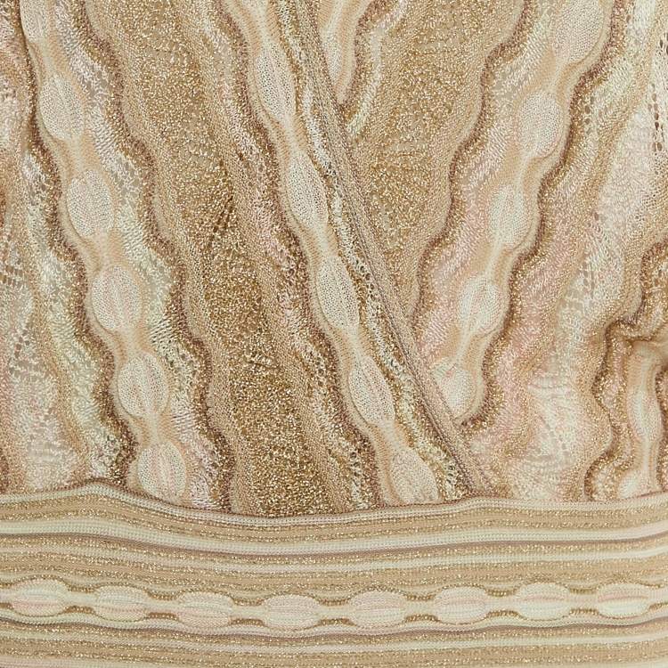 Pre Owned M Missoni Beige Perforated Lurex Knit Crossover Top S