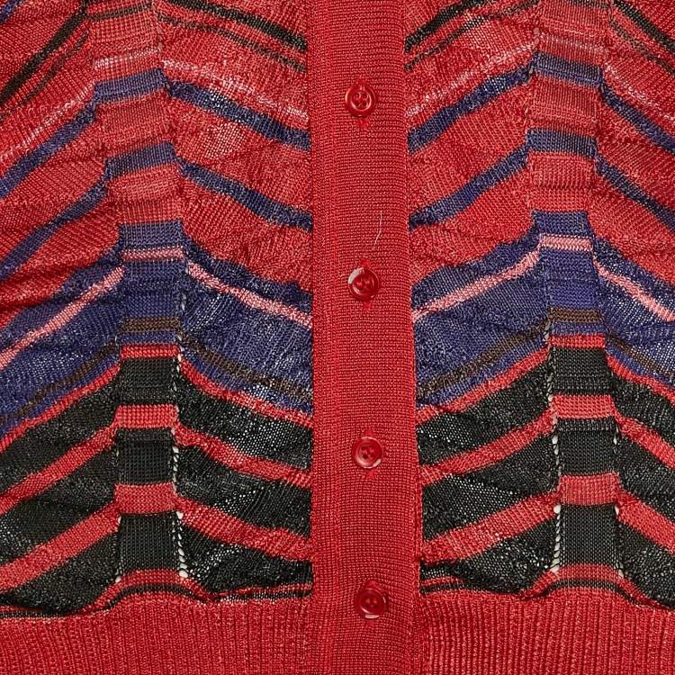 Pre Owned M Missoni Red Patterned Knit Button Front Cardigan M