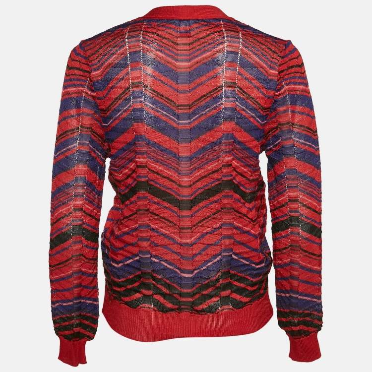 Pre Owned M Missoni Red Patterned Knit Button Front Cardigan M