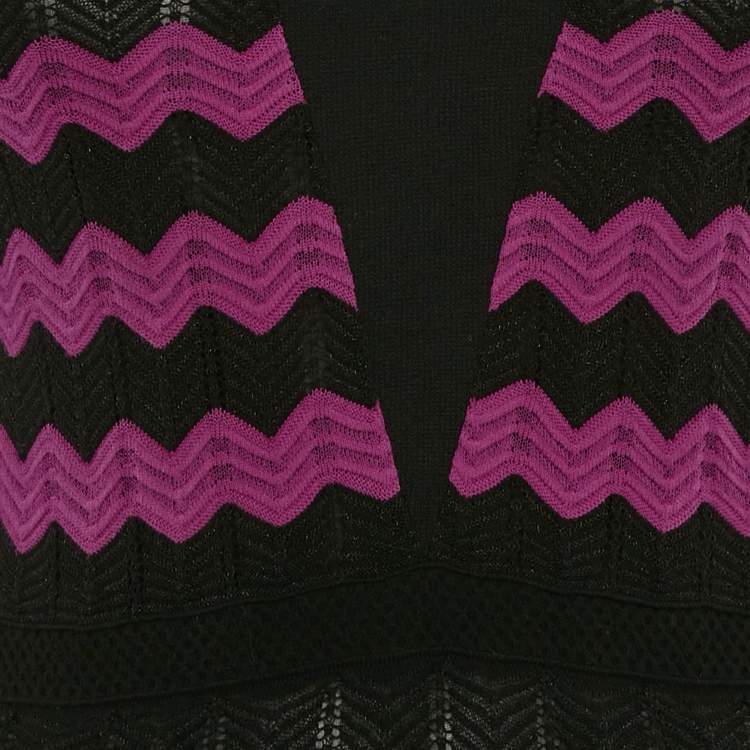 Pre Owned M Missoni Pink/Black Chevron Pattern Knit Long Sleeve Dress M