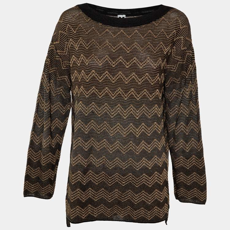 Pre Owned M Missoni Brown/Black Chevron Lurex Knit Long Sleeve Sweatshirt L