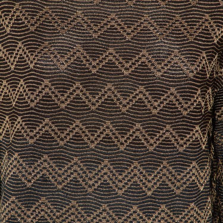 Pre Owned M Missoni Brown/Black Chevron Lurex Knit Long Sleeve Sweatshirt L