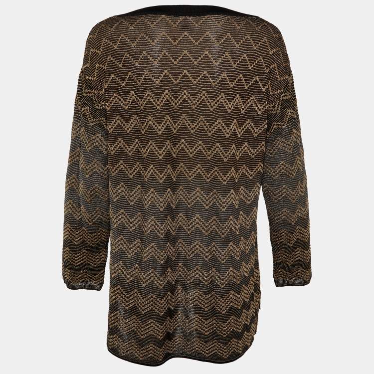 Pre Owned M Missoni Brown/Black Chevron Lurex Knit Long Sleeve Sweatshirt L