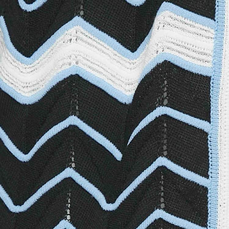 Pre Owned M Missoni Black/Blue Chevron Pattern Knit Open Front Long Cardigan M