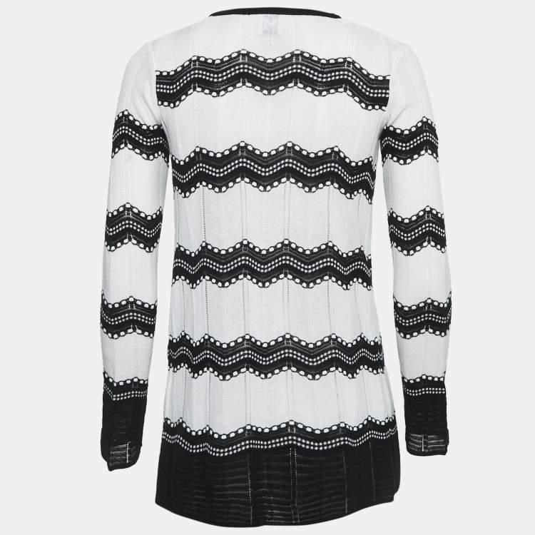 Pre Owned M Missoni White/Black Chevron Pattern Cotton Open Front Cardigan S