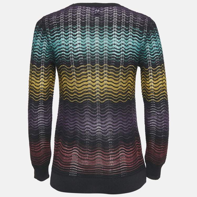 Pre Owned M Missoni Multicolor Wave Pattern Knit Long Sleeve Top S