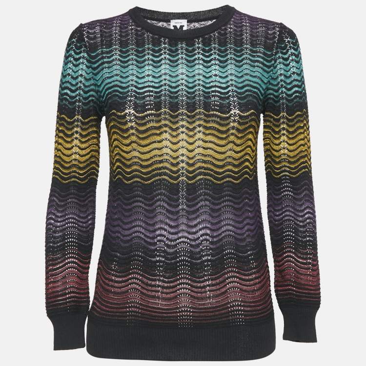 Pre Owned M Missoni Multicolor Wave Pattern Knit Long Sleeve Top S